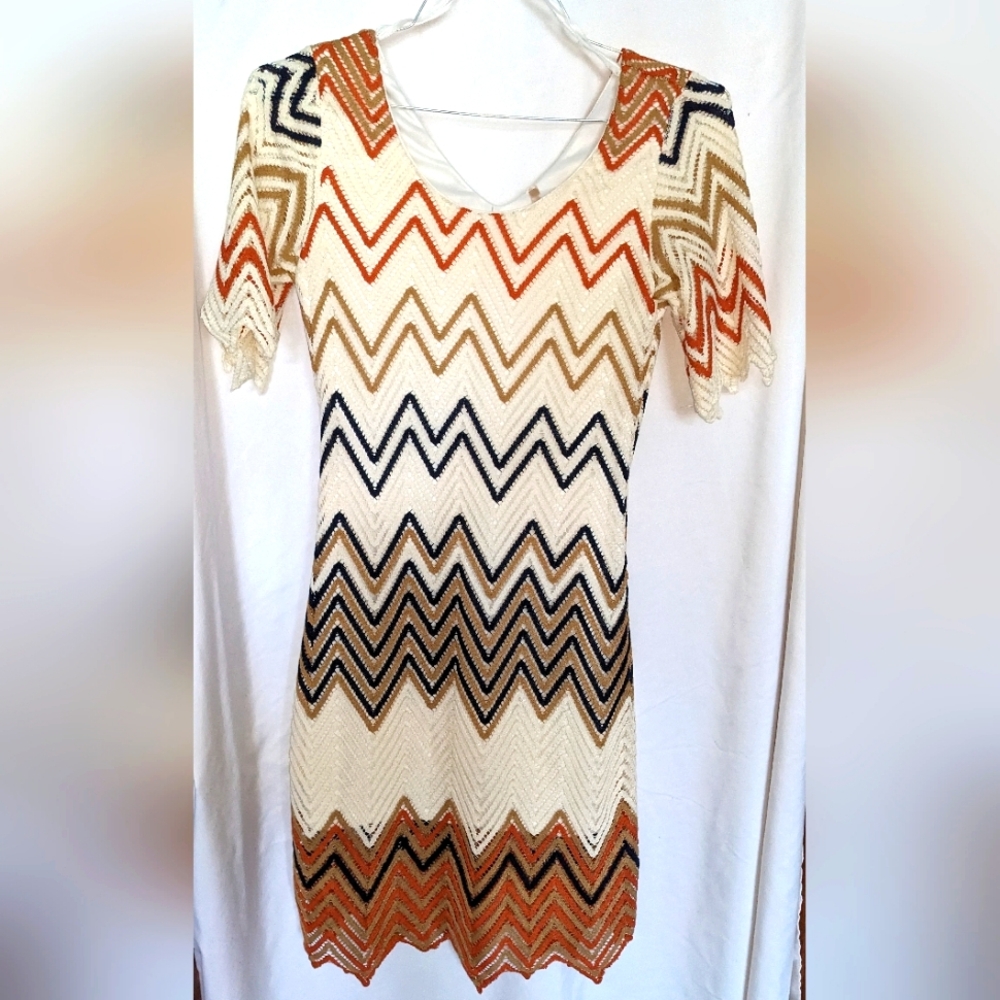 Women's‎ Fresh of LA Crocheted Chevron Design Dress, Boho, Midi, Stretchy, Sz S